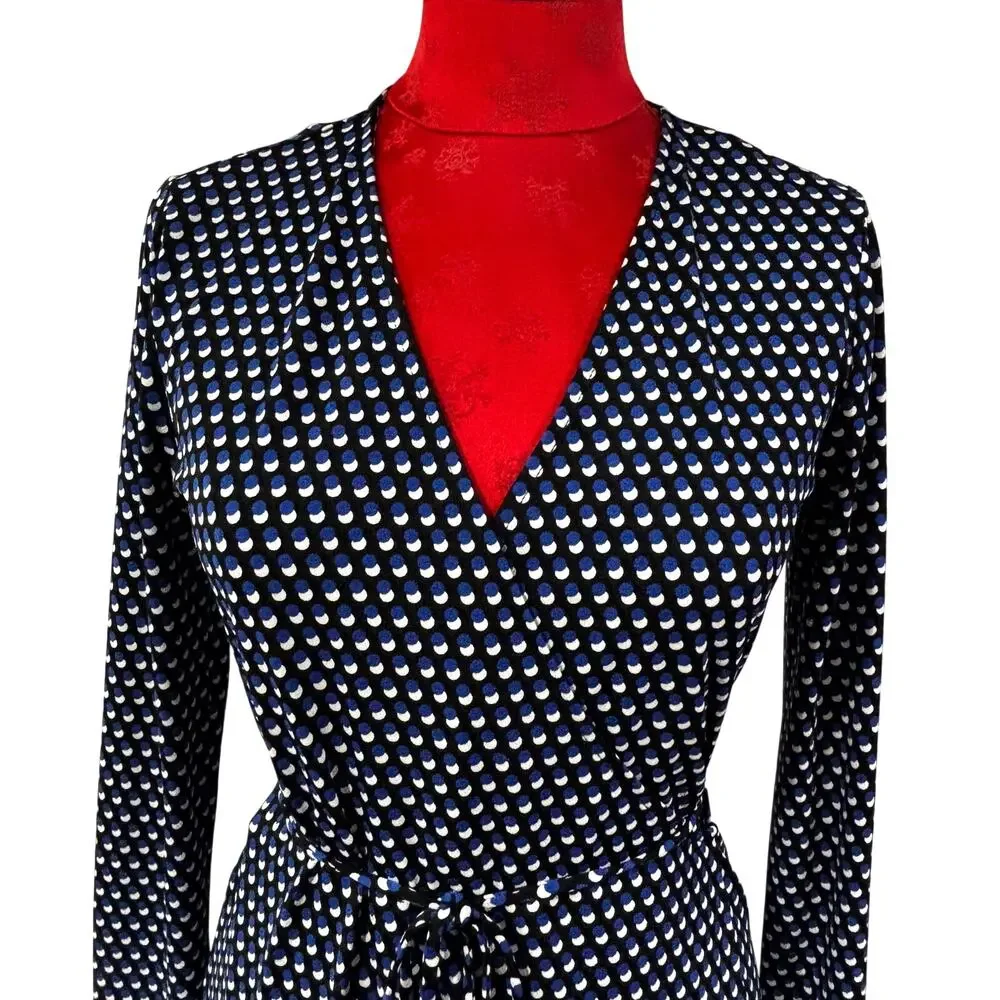 Michael Kors dress black & royal blue geometric print true wrap style size S